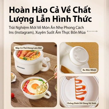Nồi lẩu điện mini QCOOKO QO-DE18 chống dính, 3 mức nhiệt, nắp tiện, bảo hành 12 tháng - 60.000đ 2