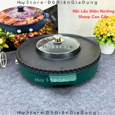 Nồi Lẩu Điện Nướng Sharp KS-2.811 2 in 1 Đa Năng Phủ Vân Hoa Đá Xanh - Giá 790k