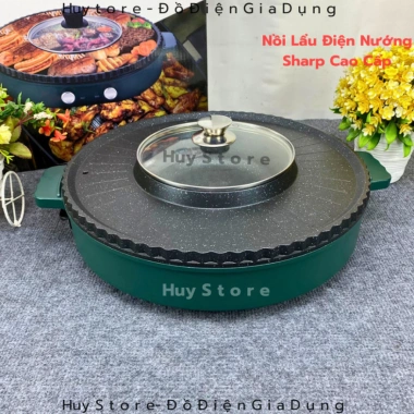 Nồi Lẩu Điện Nướng Sharp KS-2.811 2 in 1 Đa Năng Phủ Vân Hoa Đá Xanh - Giá 790k