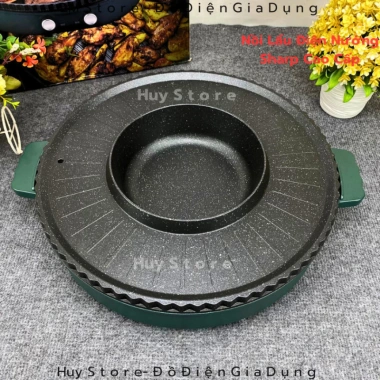 Nồi Lẩu Điện Nướng Sharp KS-2.811 2 in 1 Đa Năng Phủ Vân Hoa Đá Xanh - Giá 790k