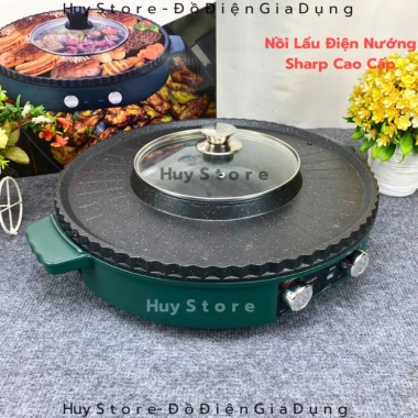 Nồi Lẩu Điện Nướng Sharp KS-2.811 2 in 1 Đa Năng Phủ Vân Hoa Đá Xanh - Giá 790k