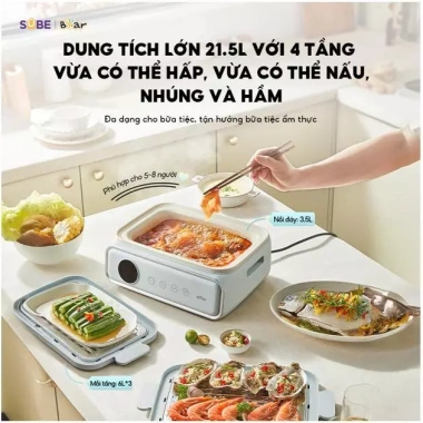 Nồi lẩu hấp BEAR 21.5L DZG-P20W7 - 3 tầng, hấp cá, yến, BH 18t, 1.08 tr 6