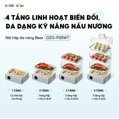 Nồi lẩu hấp BEAR 21.5L DZG-P20W7 - 3 tầng, hấp cá, yến, BH 18t, 1.08 tr 7