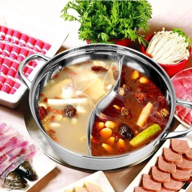 Nồi lẩu Innox cao cấp 2 ngăn riêng, kèm vung, size 32cm - Giá chỉ 94.000₫