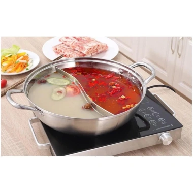 Nồi Lẩu Inox 2 Ngăn 30cm - Dùng Được Bếp Từ & Bếp Ga, Kèm Vung Kính, Giá 170.000₫
