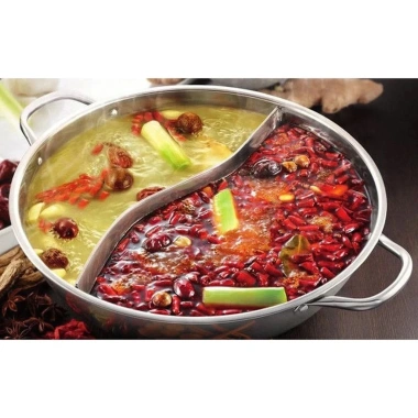 Nồi Lẩu Inox 2 Ngăn 30cm - Dùng Được Bếp Từ & Bếp Ga, Kèm Vung Kính, Giá 170.000₫
