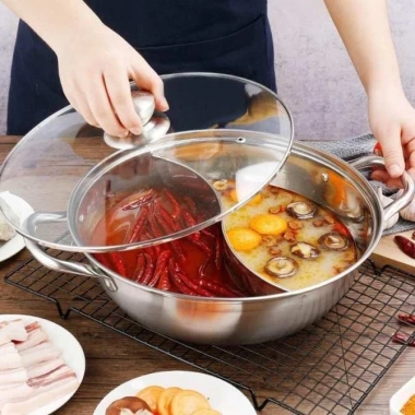 Nồi lẩu inox 2 ngăn Hotpot 30 cm Siêu bền, nhanh nóng, giảm giá 22% chỉ 119.000₫
