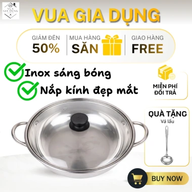 Nồi lẩu inox 26cm nắp kính - Tặng kèm vá lẩu, siêu bền, giá ưu đãi 58k