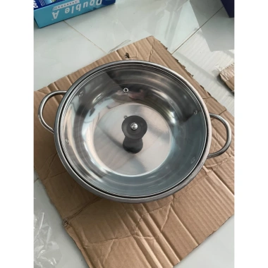 Nồi lẩu inox 26cm nắp kính - Tặng kèm vá lẩu, siêu bền, giá ưu đãi 58k