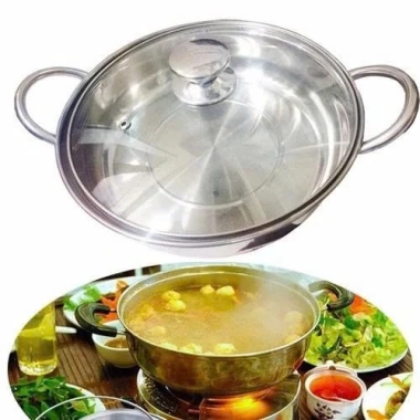 Nồi Lẩu Inox 28cm Nắp Kính Dày Dặn - Dùng cho mọi loại bếp, giảm giá 48k