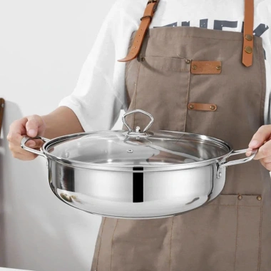 Nồi lẩu inox 304 chống dính 27cm, nắp kính đậy, 2 quai cầm - phù hợp mọi bếp, chỉ 109.000 VND