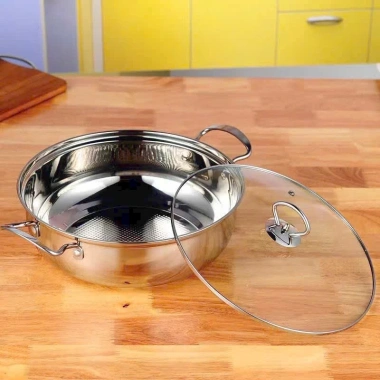 Nồi lẩu inox 304 chống dính 27cm, nắp kính đậy, 2 quai cầm - phù hợp mọi bếp, chỉ 109.000 VND