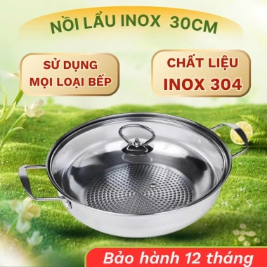 Nồi lẩu inox 304 chống dính 27cm, nắp kính đậy, 2 quai cầm - phù hợp mọi bếp, chỉ 109.000 VND 7 Nồi lẩu inox 304 chống dính 27cm, nắp kính đậy, 2 quai cầm - phù hợp mọi bếp, chỉ 109.000 VND 7