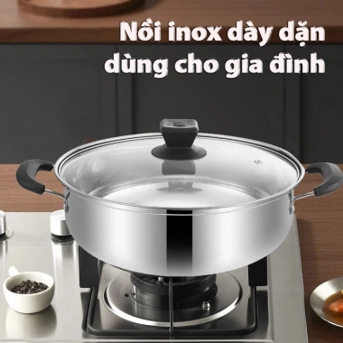 Nồi lẩu inox 304, chống dính, nắp kính, dùng mọi bếp 28‑32cm - Giá chỉ 189.999₫
