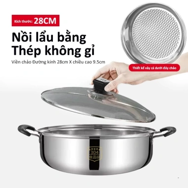 Nồi lẩu inox 304, chống dính, nắp kính, dùng mọi bếp 28‑32cm - Giá chỉ 189.999₫ 10 Nồi lẩu inox 304, chống dính, nắp kính, dùng mọi bếp 28‑32cm - Giá chỉ 189.999₫ 10