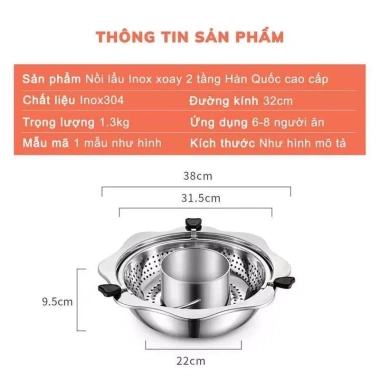 Nồi Lẩu Inox Đa Năng 2 Tầng 32cm Hàn Quốc - Dùng Trên Mọi Loại Bếp, Giá 229k