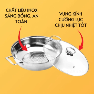 Nồi lẩu inox đáy 30cm đa năng, tiện lợi cho bếp, giá 99.000đ, giảm giá hấp dẫn