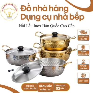 Nồi lẩu inox Hàn Quốc cao cấp - Nhiều kiểu dáng, kích cỡ - Giá ưu đãi 150.000₫ (đã giảm từ 184.500₫)