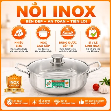 Nồi lẩu inox TIẾN THÀNH 2 quai TITHAFAC: tương thích mọi bếp, dễ làm sạch, chỉ 115.000₫