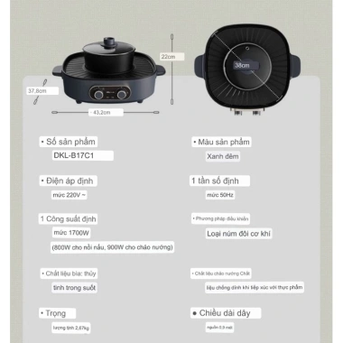 Nồi Lẩu Nướng 2 In 1 DKL-B17C1 Chống Dính – Bảo Hành 12 Tháng, Giá ưu đãi 1,014,000₫
