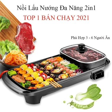 Nồi lẩu nướng 2 trong 1 1.300W - Tiện lợi, bảo hành 24 tháng, 344.000 VND Nồi lẩu nướng 2 trong 1 1.300W - Tiện lợi, bảo hành 24 tháng, 344.000 VND