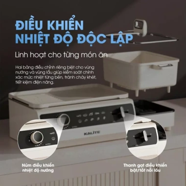 Nồi lẩu nướng 2in1 KALITE KLG555 2.200W - Chống dính ceramic, giá chỉ 1.69 triệu