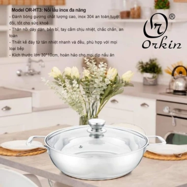 Nồi Lẩu Thái ORKIN 3 Đáy iNOX 304 - Đường Kính 30cm, Dùng Được Mọi Loại Bếp, Giá Ưu Đãi 335.000 VNĐ