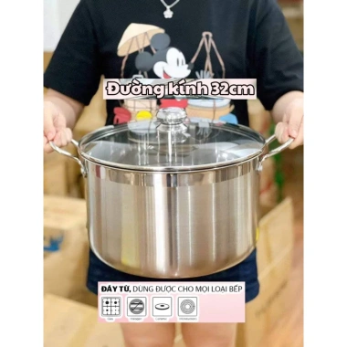 Nồi luộc gà 30cm inox cao cấp, nắp kính cường lực, dùng được bếp gas & bếp từ 5