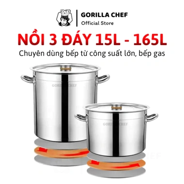 Nồi luộc gà bếp từ 3 đáy inox 15L-165L Gorilla Chef - Giá chỉ 599k, dùng cho bếp gas
