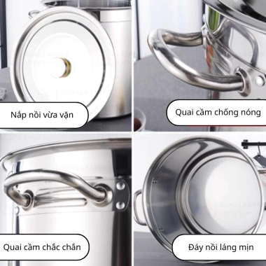 Nồi luộc gà inox Gorilla Chef 15L-165L, dùng mọi bếp, giảm còn 389.000₫