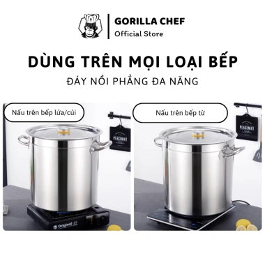 Nồi luộc gà inox Gorilla Chef 15L-165L, dùng mọi bếp, giảm còn 389.000₫