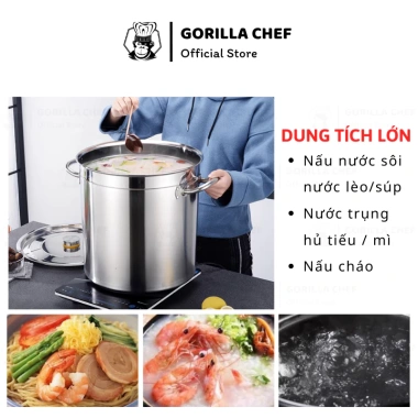 Nồi luộc gà inox Gorilla Chef 15L-165L, dùng mọi bếp, giảm còn 389.000₫