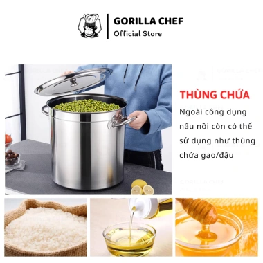 Nồi luộc gà inox Gorilla Chef 15L-165L, dùng mọi bếp, giảm còn 389.000₫
