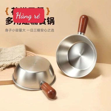 Nồi mini inox 14cm cán gỗ chống bỏng - Nấu mì, đun sữa, làm sốt, dùng bếp gas và từ, giảm còn 27k