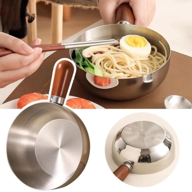 Nồi mini inox 14cm cán gỗ chống bỏng - Nấu mì, đun sữa, làm sốt - Dùng gas & bếp từ - 25.650 VND 3