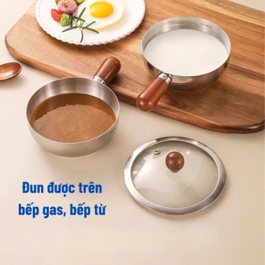 Nồi mini inox cán gỗ chống bỏng – Nấu mì, đun sữa, làm sốt, dùng bếp gas & từ, 29k 3