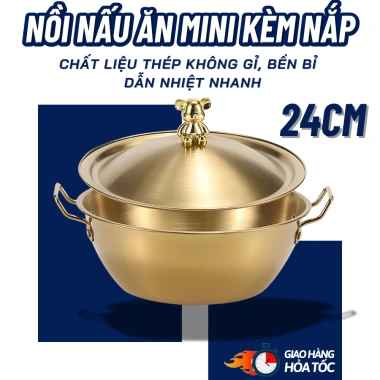 Nồi mini thép không gỉ kèm nắp, nấu lẩu mì cay soup, dùng mọi bếp, giá 87k