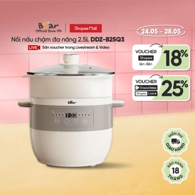 Nồi Nấu Chậm 2.5L Đa Năng Bear DDZ-B25Q3 kèm Xửng Hấp - Hàng Chính Hãng, Giá 1.249.000