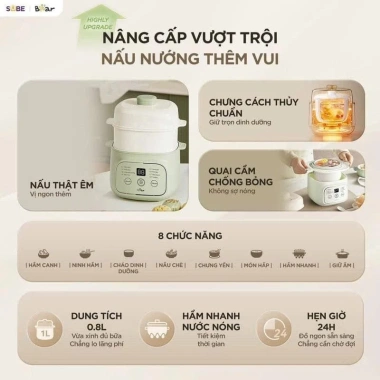 Nồi nấu chậm BEAR 0.8L EST-085DH - Chưng yến cách thủy cho bé, giàu dưỡng chất, BH 18 tháng, giá 570.000 VNĐ