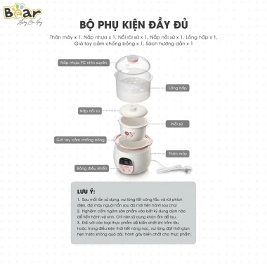 Nồi Nấu Chậm Bear 0.8L - Nấu Cháo, Hấp, Hầm, Chưng Yến, Giá Ưu Đãi 530.000₫ 3