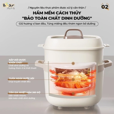 Nồi Nấu Chậm BEAR 1.6L SB-NNC16 - Cháo, Yến, Kho Cá, Chè, Xửng Hấp, Dành Cho Bé Ăn Dặm, 519.400₫ 3 Nồi Nấu Chậm BEAR 1.6L SB-NNC16 - Cháo, Yến, Kho Cá, Chè, Xửng Hấp, Dành Cho Bé Ăn Dặm, 519.400₫ 3