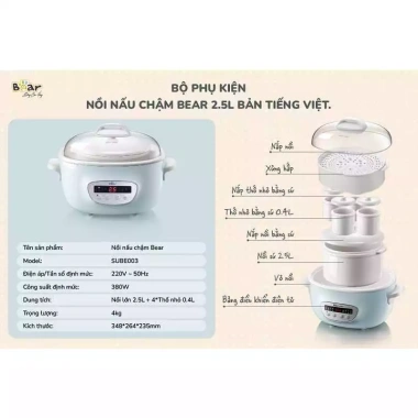 Nồi nấu chậm BEAR 2.5L SC-5H25M34 - Lồng hấp nấu cháo, chưng yến, bảo hành 18 tháng 3 Nồi nấu chậm BEAR 2.5L SC-5H25M34 - Lồng hấp nấu cháo, chưng yến, bảo hành 18 tháng 3