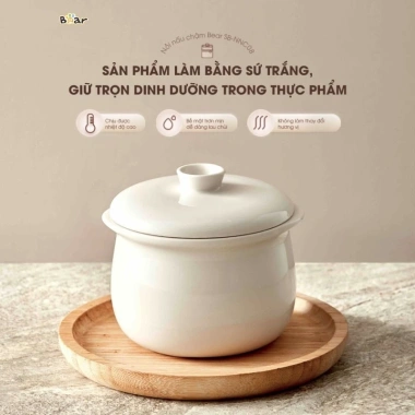 Nồi nấu chậm Bear SB-NNC08 0.8L đa năng nấu cháo, hầm, hấp, chưng yến cho bé kèm lồng hấp – Giá ưu đãi 625.000₫