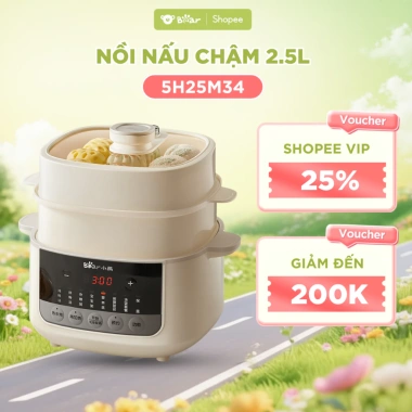 Nồi Nấu Chậm Bear SC 5H25M34 2.5L - 8 chế độ hầm, hấp, giữ dinh dưỡng cho bé, giá ưu đãi 1.578.000 VND