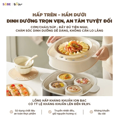 Nồi Nấu Chậm Bear SC 5H25M34 2.5L - 8 chế độ hầm, hấp, giữ dinh dưỡng cho bé, giá ưu đãi 1.578.000 VND