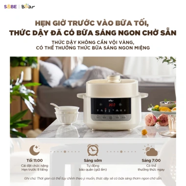 Nồi Nấu Chậm Bear SC 5H25M34 2.5L - 8 chế độ hầm, hấp, giữ dinh dưỡng cho bé, giá ưu đãi 1.578.000 VND