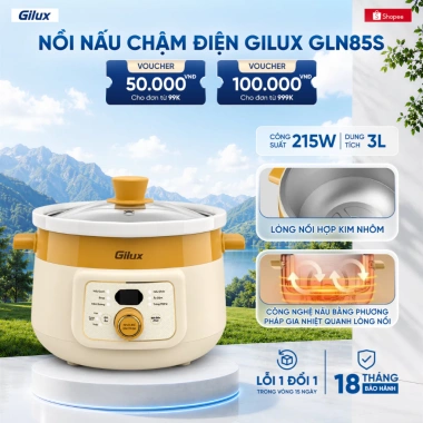 Nồi Nấu Chậm Gilux GLN85S 3L Bảng Điện Tử Hẹn Giờ - Chưng Yến, Nấu Cháo, Cách Thủy Cho Bé, Giá 899.000₫