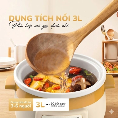 Nồi Nấu Chậm Gilux GLN85S 3L Bảng Điện Tử Hẹn Giờ - Chưng Yến, Nấu Cháo, Cách Thủy Cho Bé, Giá 899.000₫
