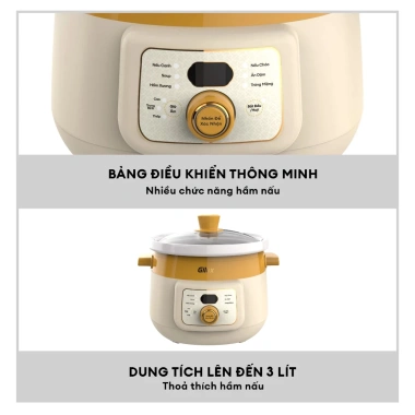 Nồi Nấu Chậm Gilux GLN85S 3L Bảng Điện Tử Hẹn Giờ - Chưng Yến, Nấu Cháo, Cách Thủy Cho Bé, Giá 899.000₫