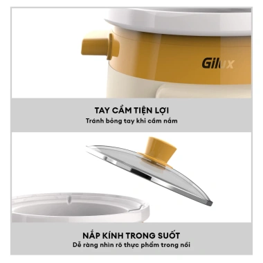 Nồi Nấu Chậm Gilux GLN85S 3L Bảng Điện Tử Hẹn Giờ - Chưng Yến, Nấu Cháo, Cách Thủy Cho Bé, Giá 899.000₫
